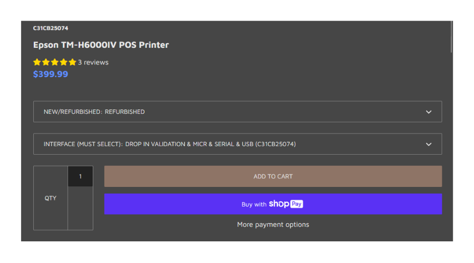 Epson TM-H6000IV-074 POS Printer for Banks