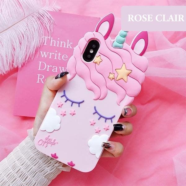 الم الفقرات Coque en silicone en forme de tête de licorne 3D pour iPhone 7