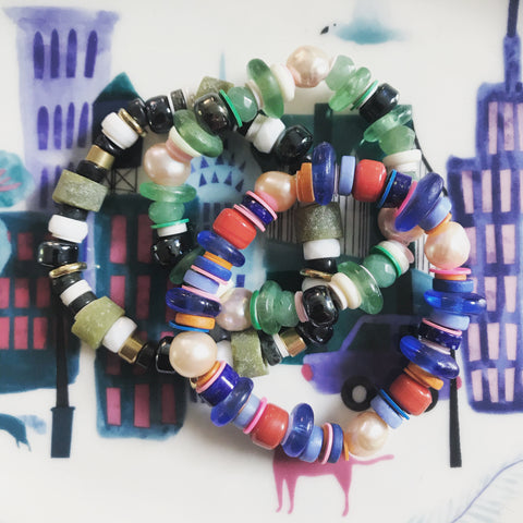 Slide on bracelets with mixed materials