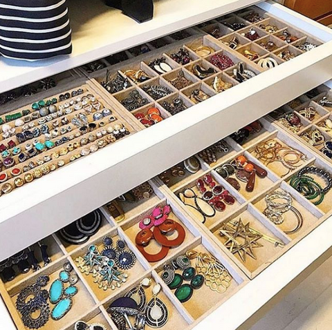 Jewelry in drawer organizers