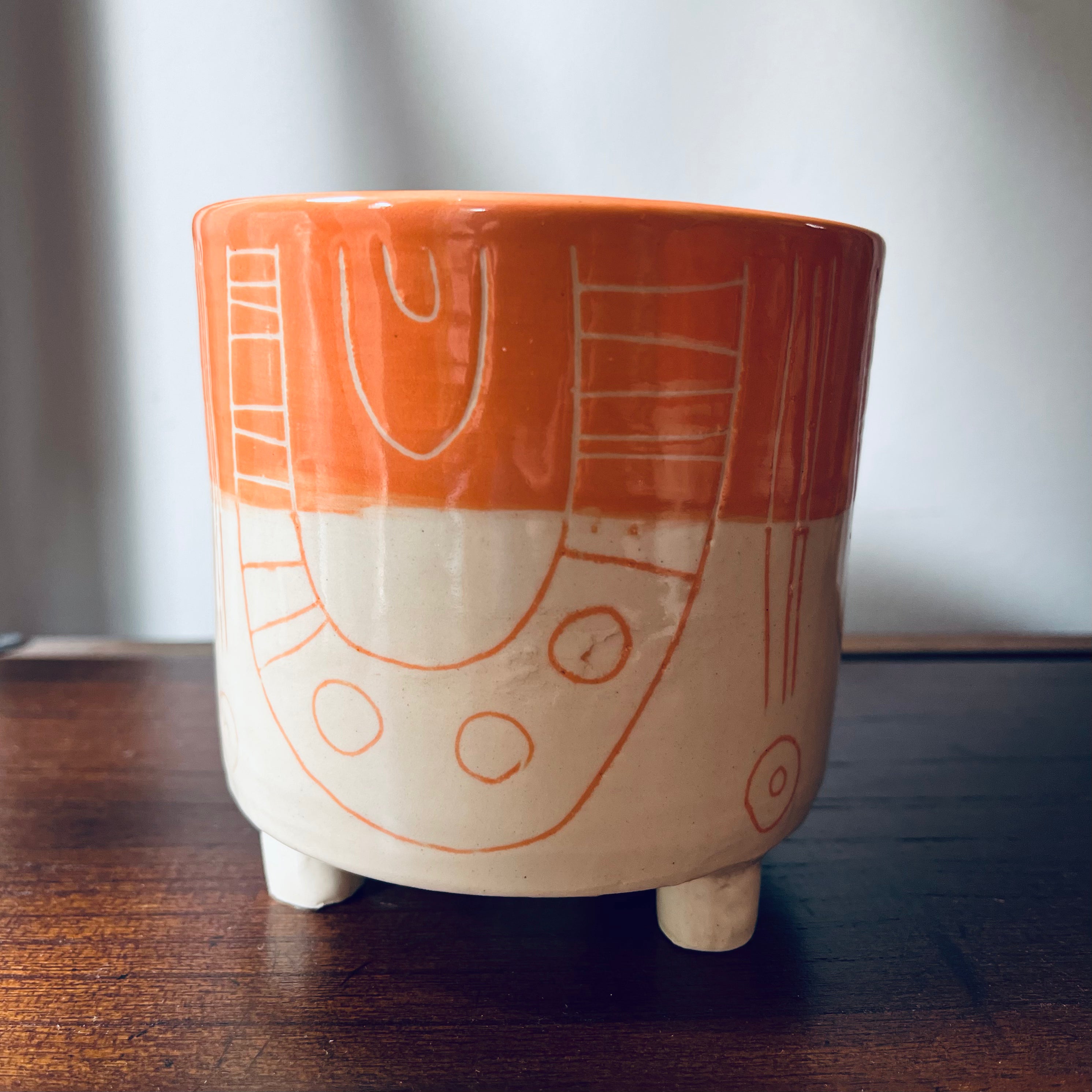 Hand Carved Ceramic Planter - Marigold