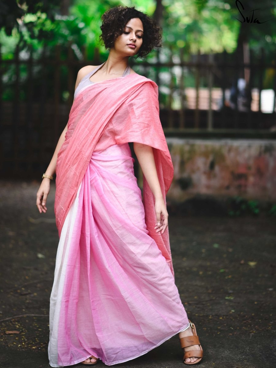 Light Pink Embroidered Saree With Off White Blouse Design by Charkhee at  Pernia's Pop Up Shop 2024