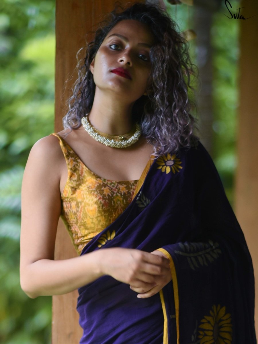 Shimmering Purple Chanderi Silk Saree With Lace, Cashmere