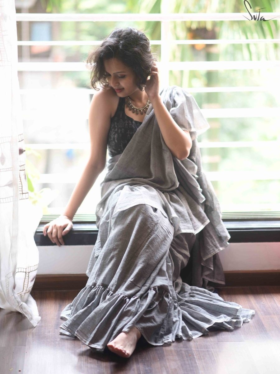 Transparent Cotton Grey Colour Saree, Gracious Grey