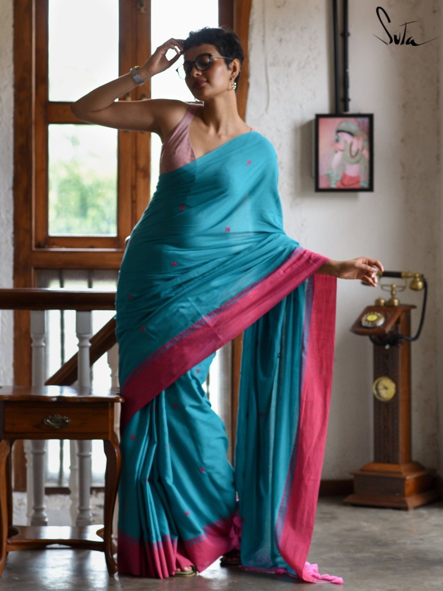 Buy Suta Solid/Plain Handloom Cotton Blend Light Blue Sarees Online @ Best  Price In India | Flipkart.com