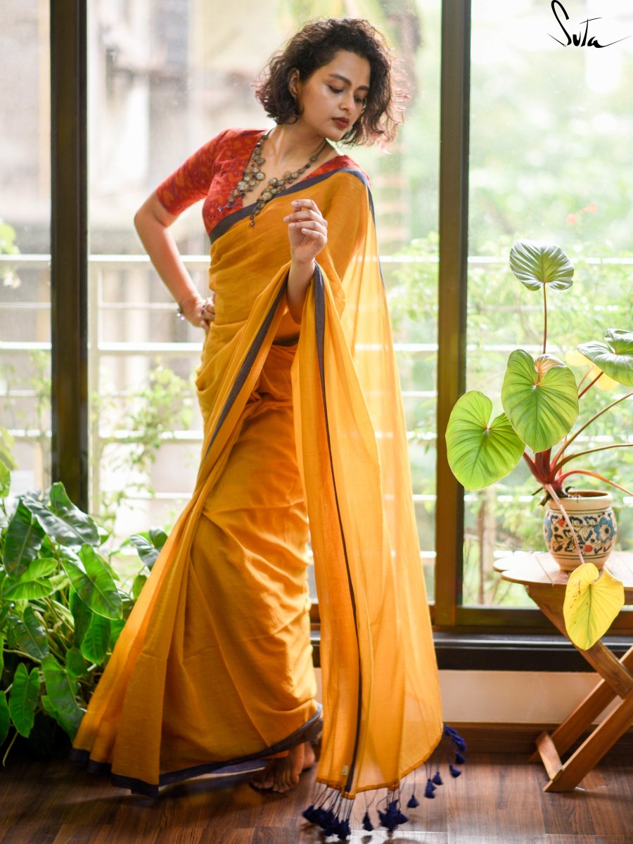 Yellow Saree with contrast blouse | Saree, Saree designs, Contrast blouse