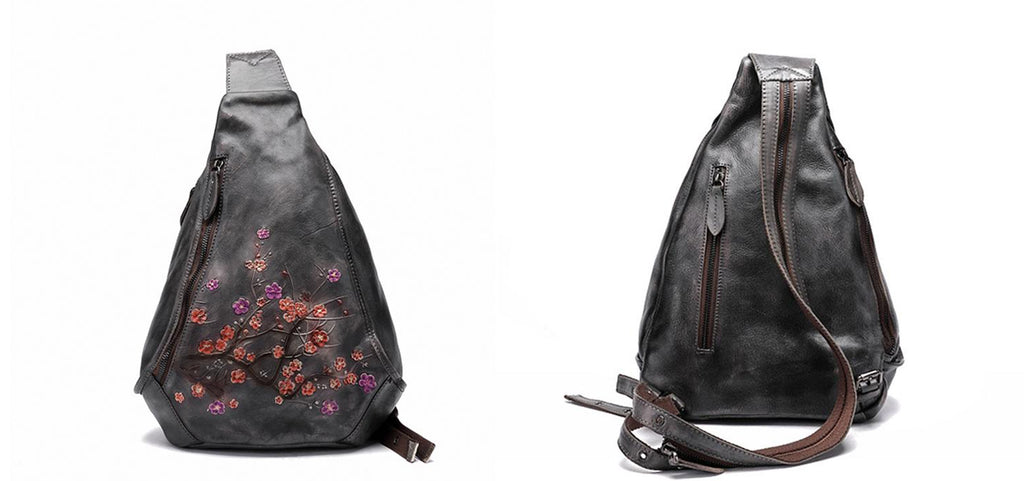 Vintage black leather backpack purse for women