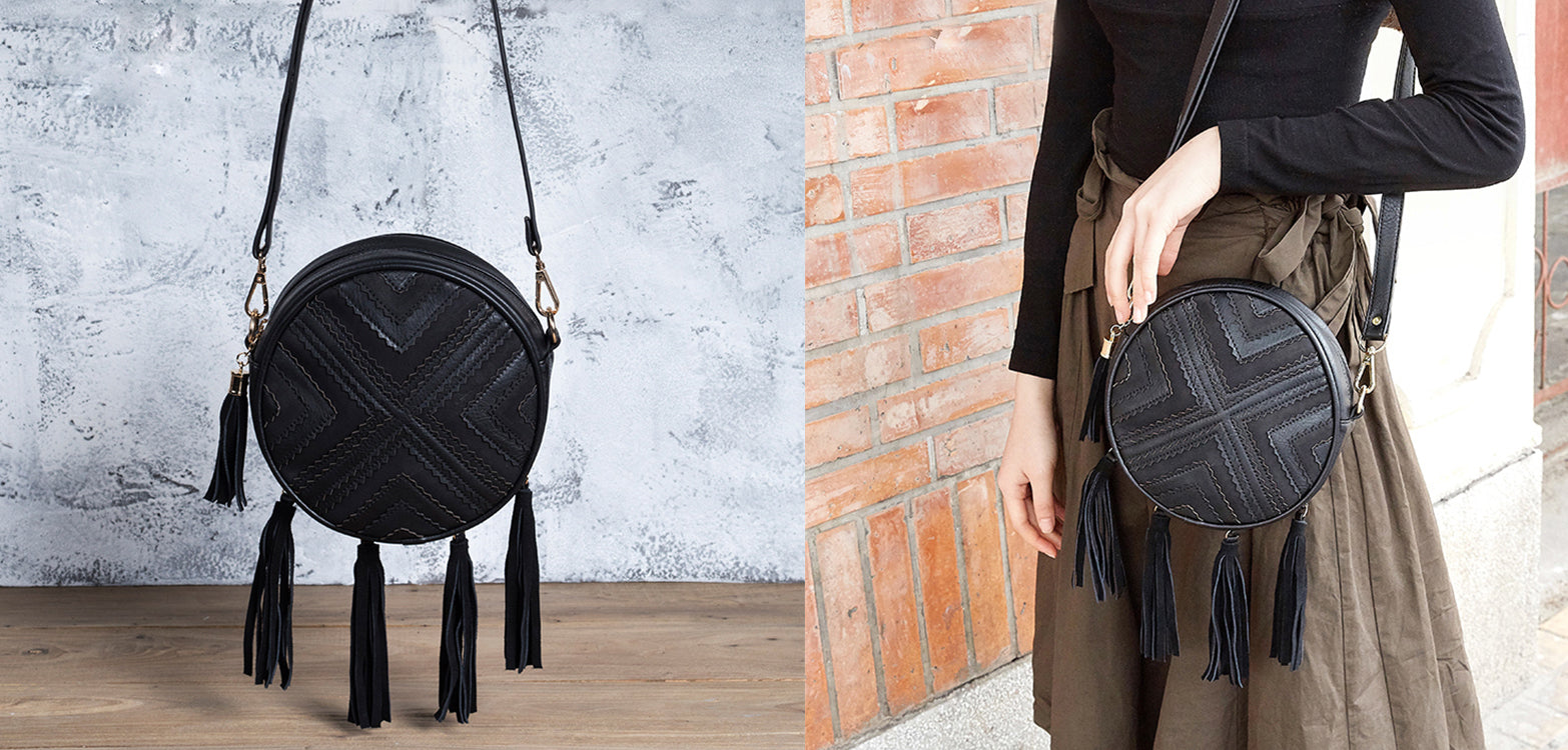 Icon - Crossbody Tote with Boho Fringe, Braided Handle Studs