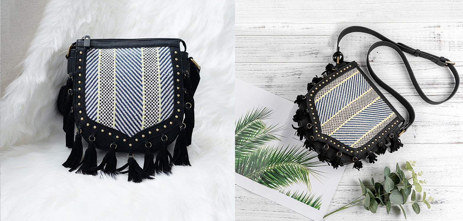 Womens Vegan Leather Black Fringe Crossbody Purse Boho Bags For Women