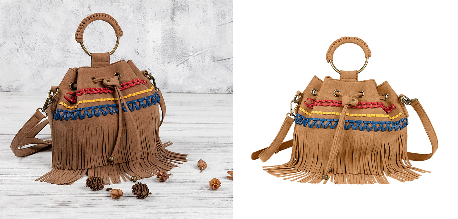 Womens Vegan Leather Fringe Crossbody Bucket Bags Boho Purses for Women