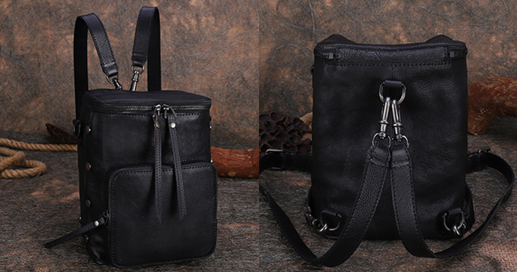 black cute leather backpack purse for women