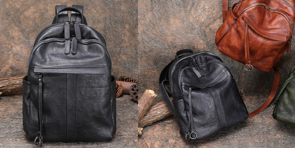 Maiqidaishu Women Black backpack leather
