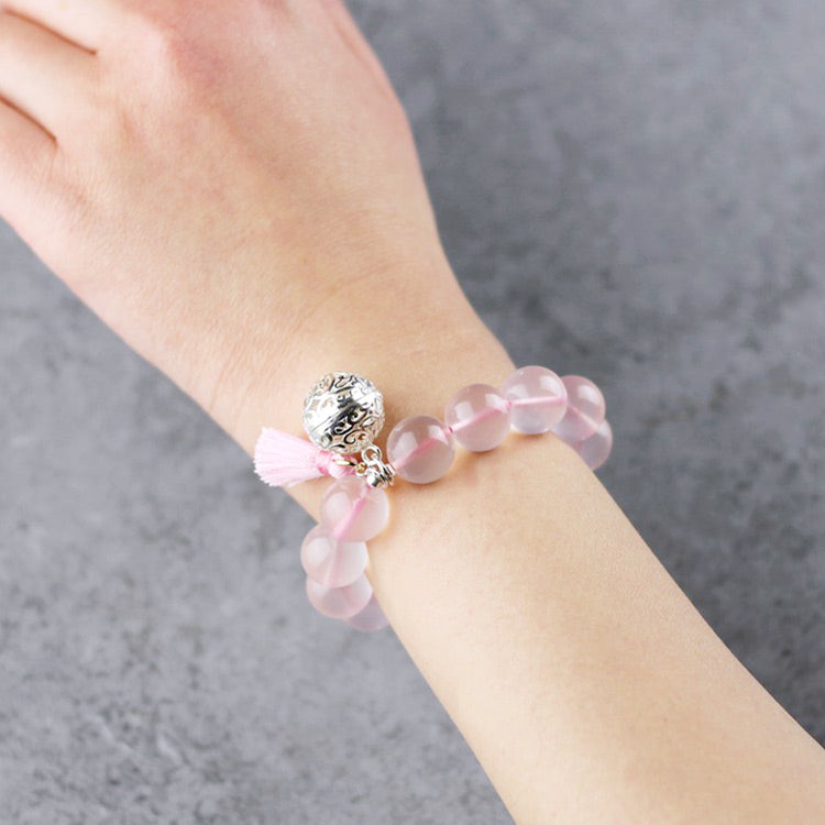 Sterling Silver Rose Quartz Crystal Beaded Bracelet Handmade Jewelry W ...