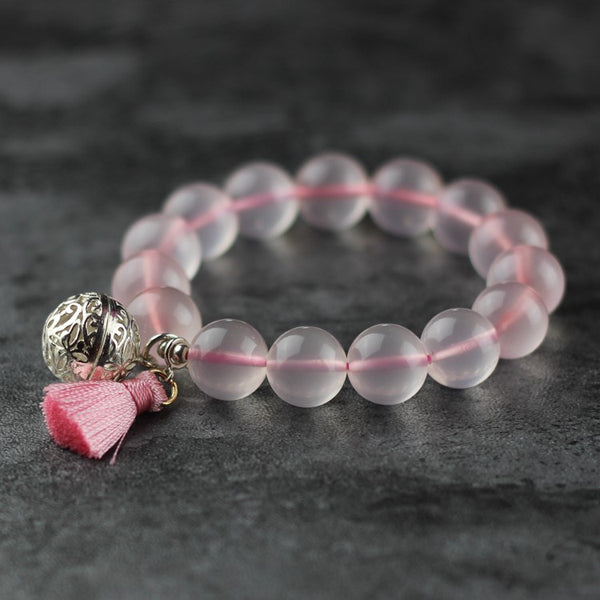 Sterling Silver Rose Quartz Crystal Beaded Bracelet Handmade Jewelry W ...