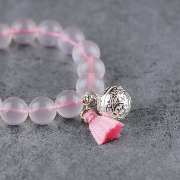 Sterling Silver Rose Quartz Crystal Beaded Bracelet Handmade Jewelry W ...