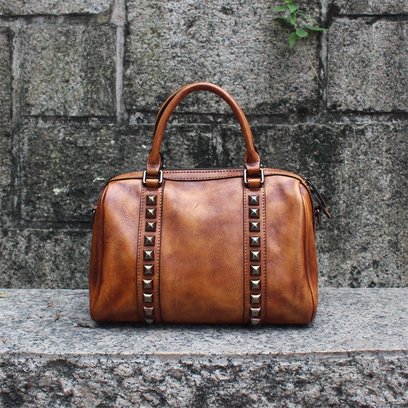 Cool Rivets Womens Handbags Brown Leather Shoulder Bag for Women – igemstonejewelry