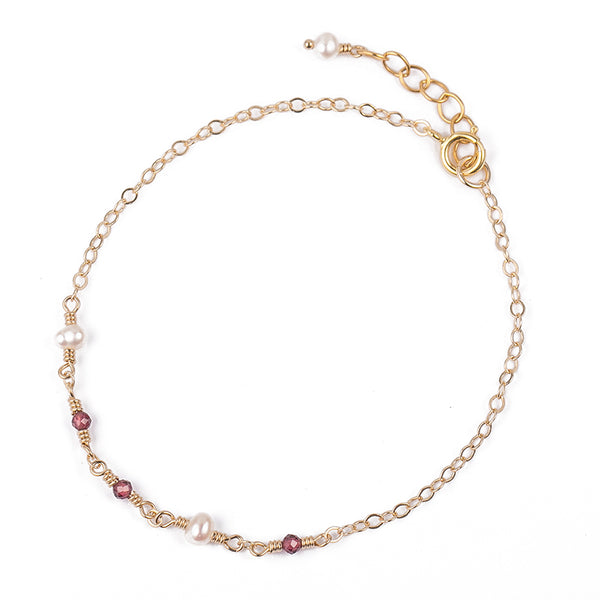 Tiny Garnet and Pearl Bead Bracelet in 14K Gold Handmade Jewelry Acces ...