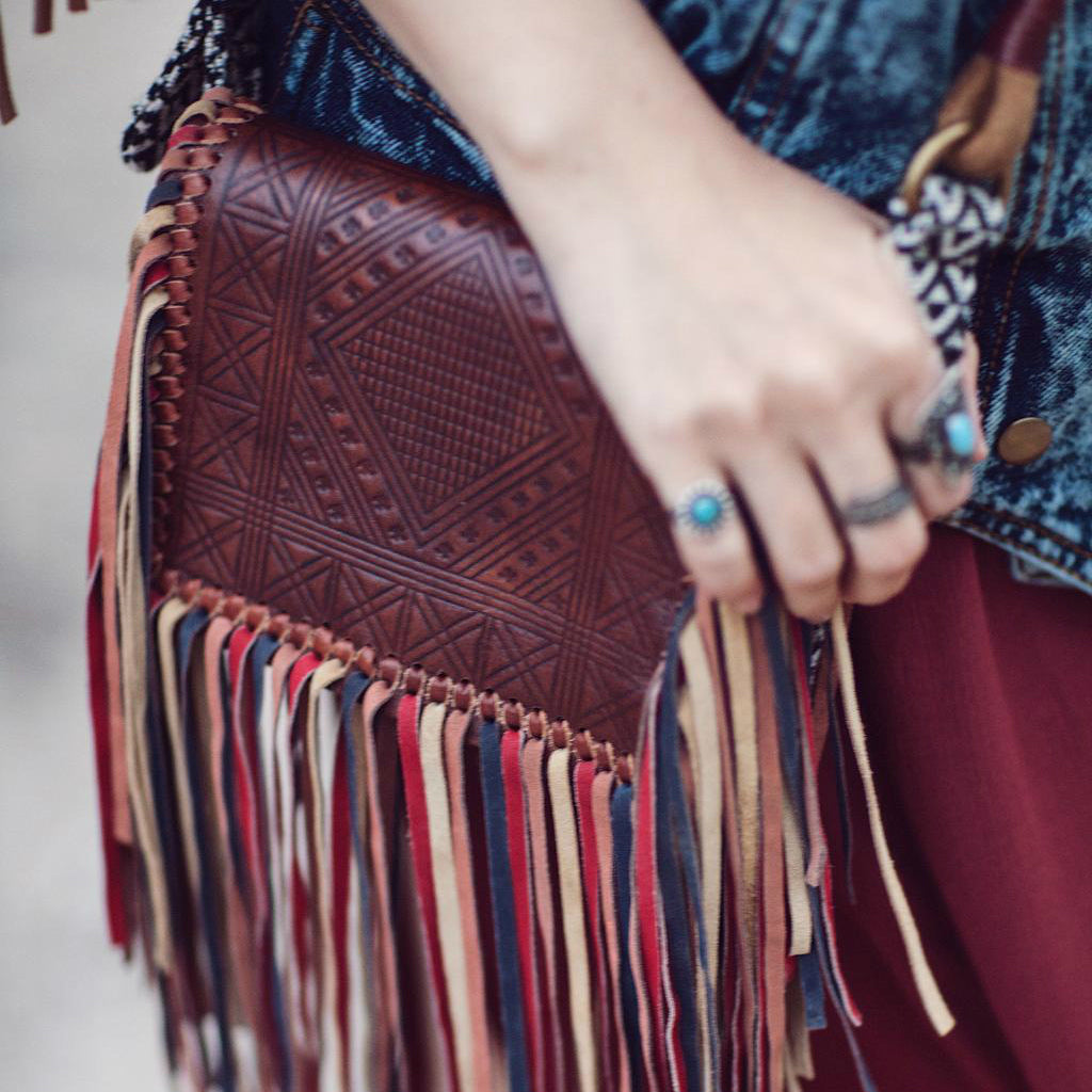 Handmade Boho Leather Fringe Crossbody 