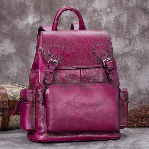 purple leather backpack purse