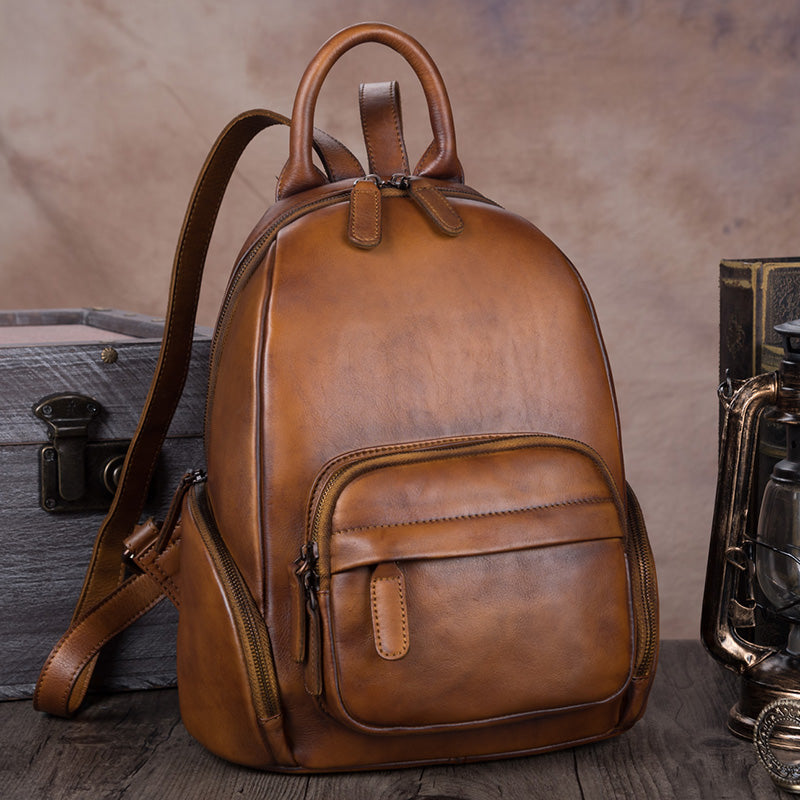 Vintage Womens Brown Leather Backpack Purse Laptop Book Bag for Women ...