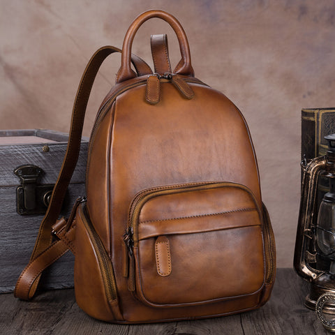 Vintage Womens Brown Leather Backpack Purse Designer Laptop Book Bag f ...