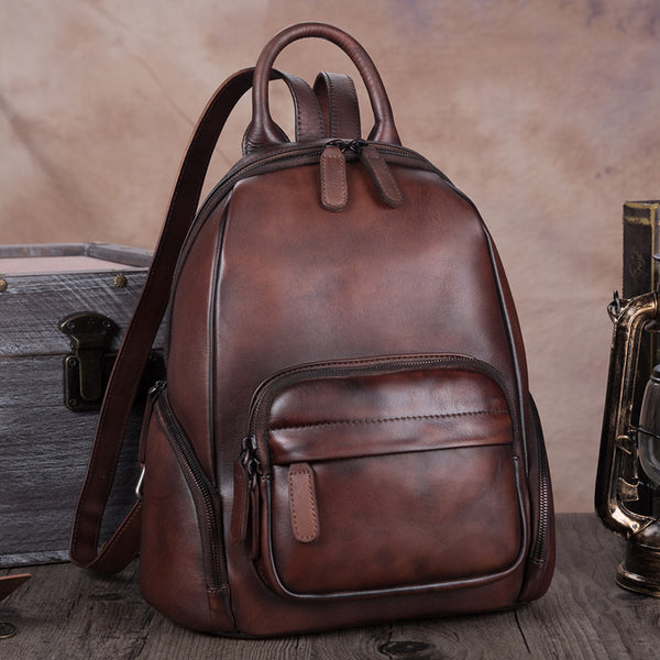 Vintage Womens Brown Leather Backpack Purse Laptop Book Bag for Women ...