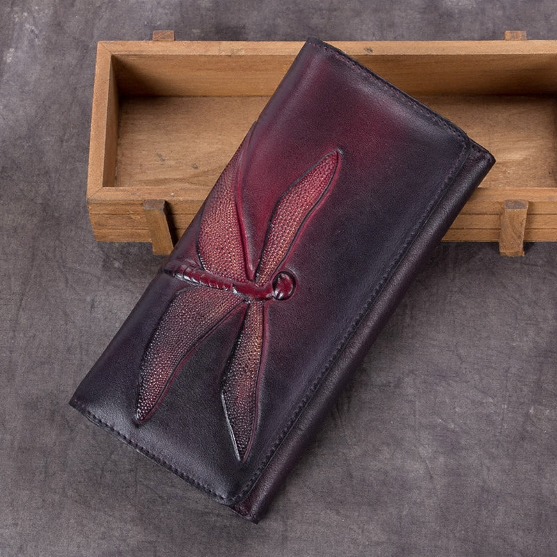 Womens Leather Wallet Purse Dragonfly Pattern Clutch Wallets for Women ...