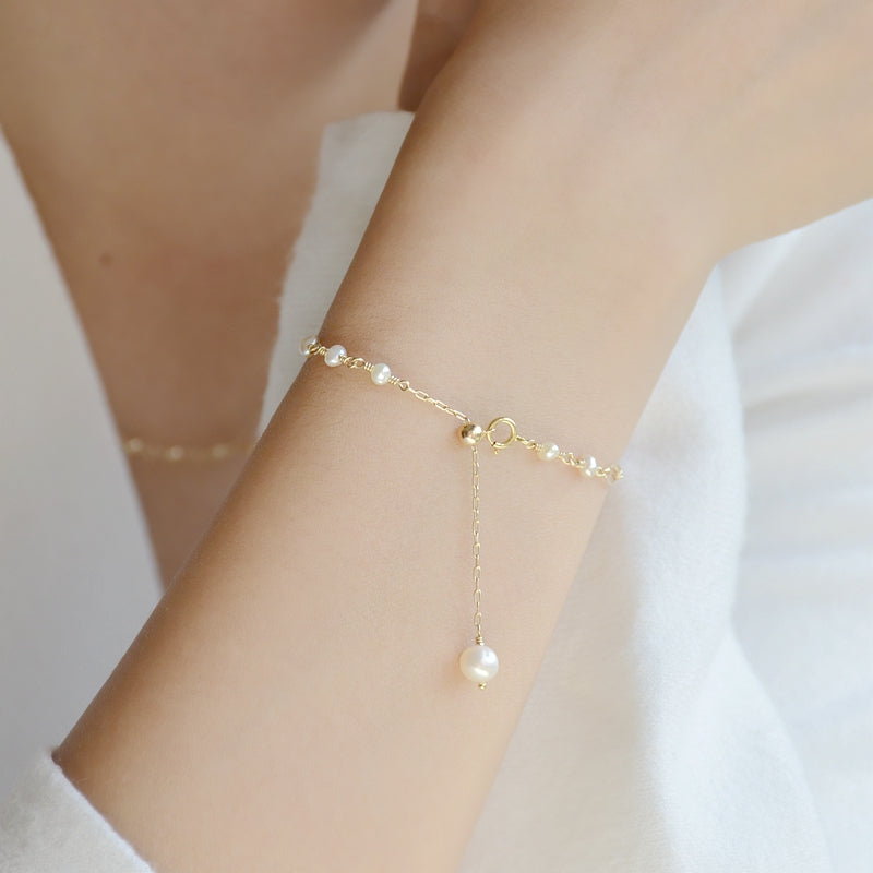 Ladies Charm 14K Gold Bracelet Cute Pearl Beaded Bracelets for Women ...