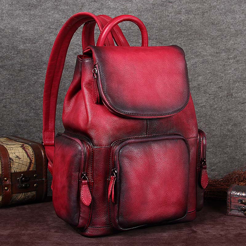 Vintage Womens Brown Leather Backpack Purse Designer Laptop Book Bag f ...