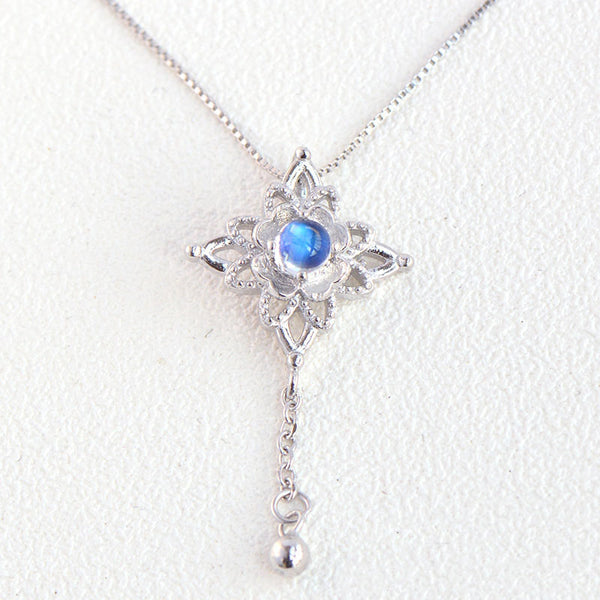 Vintage Moonstone Pendant Necklace in White Gold Plated Silver Jewelry ...