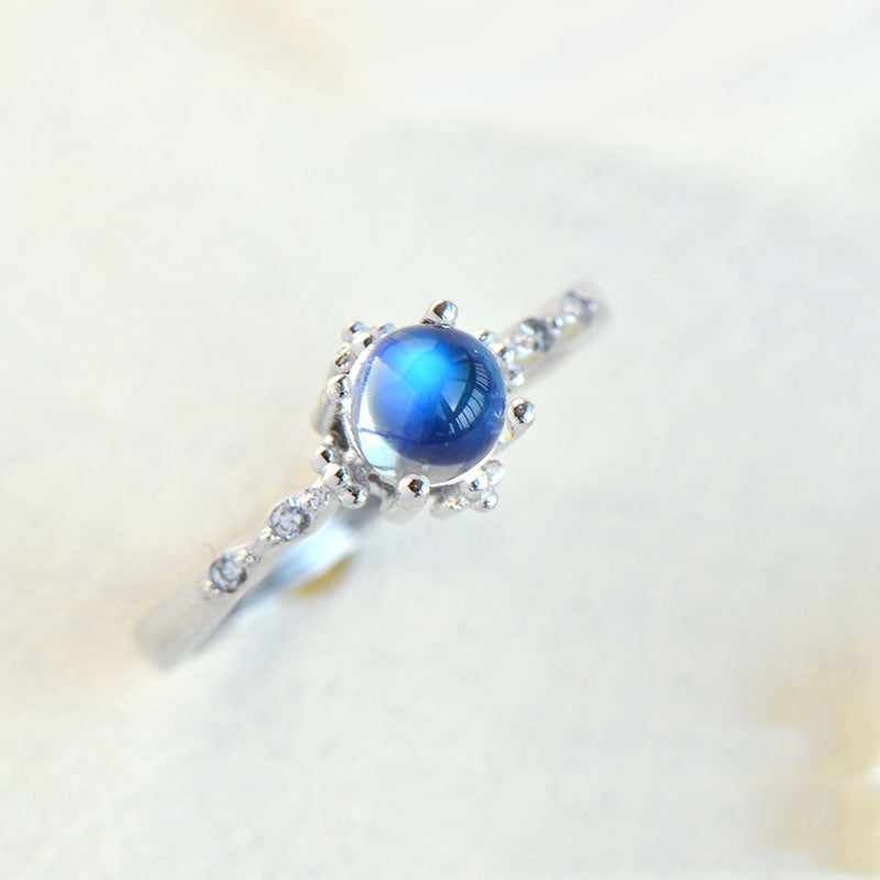 Round blue moonstone engagement ring rose gold moonstone ring gold vin –  Ohjewel