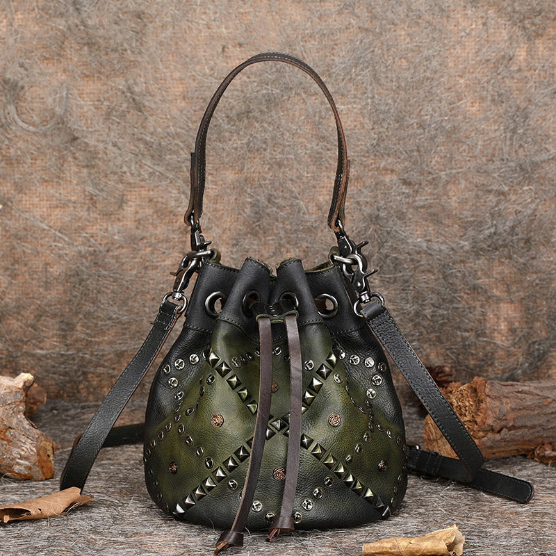 leather bucket bag purse