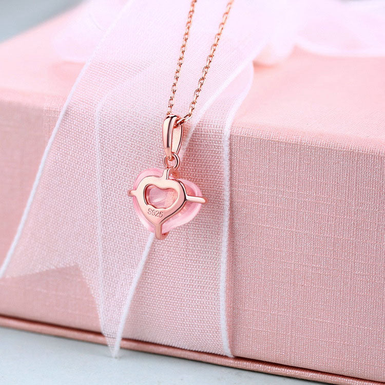 Bowknot Rose Quartz Citrine Cute Heart Pendant Necklace in Silver Jewe ...