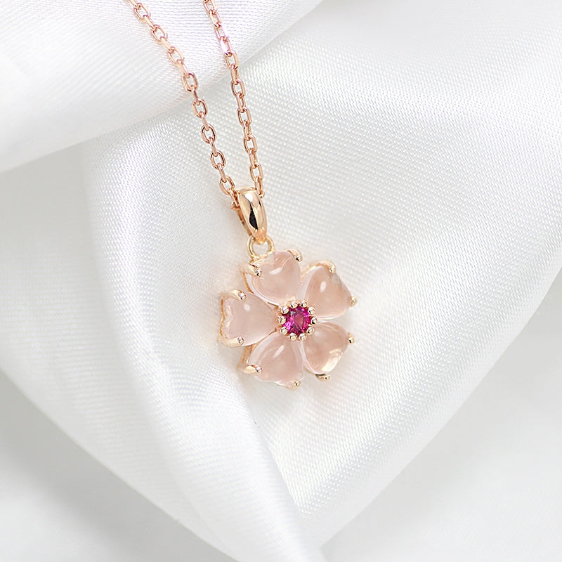 Rose Quartz Crystal Pendant Necklace in Gold Plated Silver Gemstone Je ...