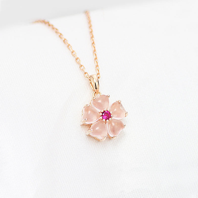 Rose Quartz Crystal Pendant Necklace in Gold Plated Silver Gemstone Je ...