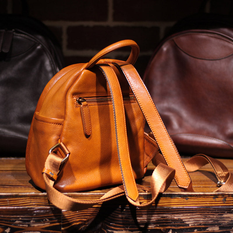 Vintage Ladies Mini Brown Leather Backpack Purse Cute Leather Backpack ...