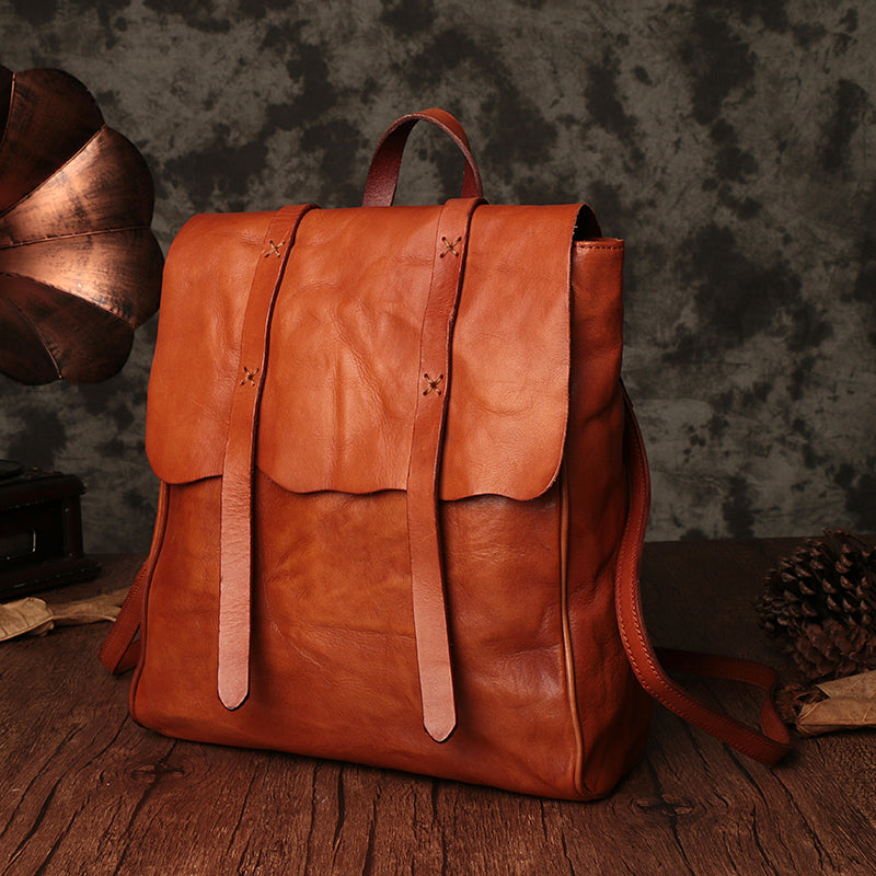 Vintage Ladies Brown Leather Backpack 