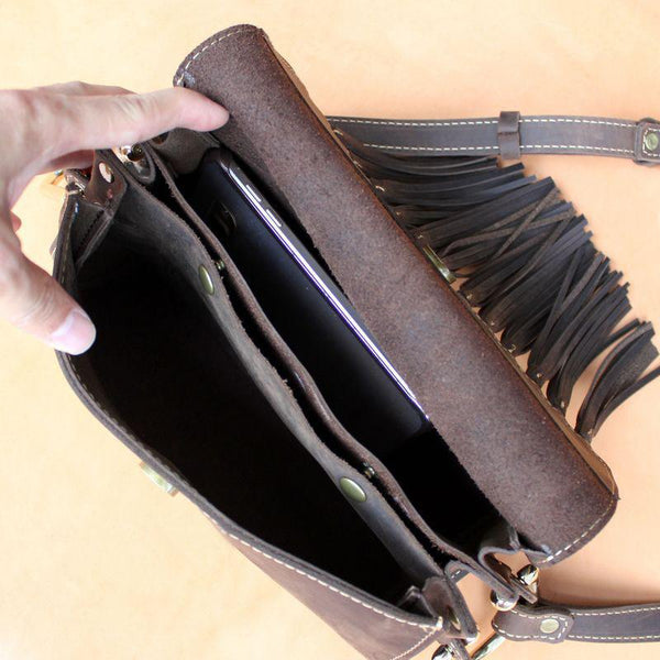 Western Womens Leather Fringe Crossbody Bag Purse Small Shoulder Bag f – igemstonejewelry