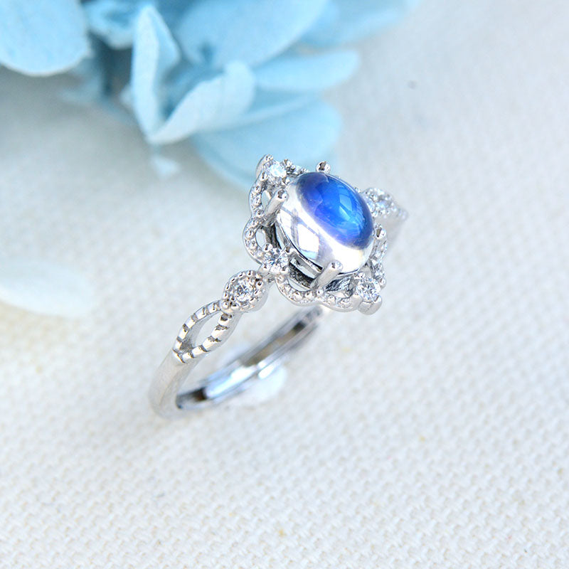 Women's Sterling Silver Blue Moonstone Wedding Ring Engagement Rings F ...