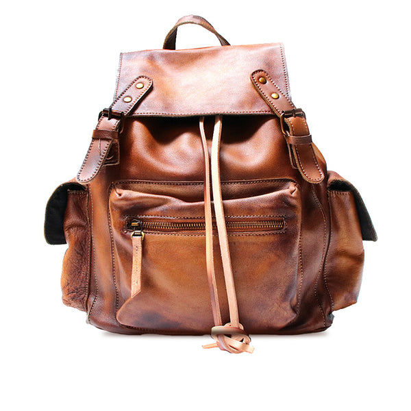 Womens Cool Leather Backpacks Brown Leather Travel Backpack Bag Purse ...