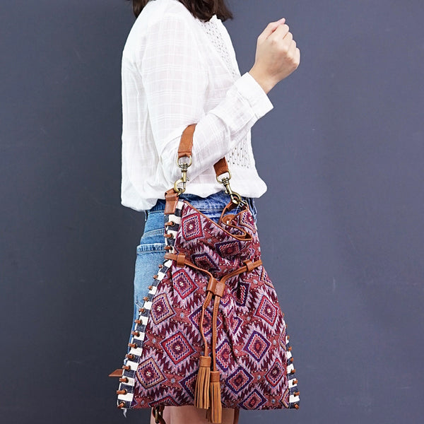 Womens Fabric Boho Handbags With Fringe Hippie Shoulder Bags For Women ...