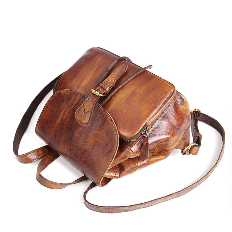 Womens Small Brown Leather Backpack Purse Funky Book Bag for Women – igemstonejewelry