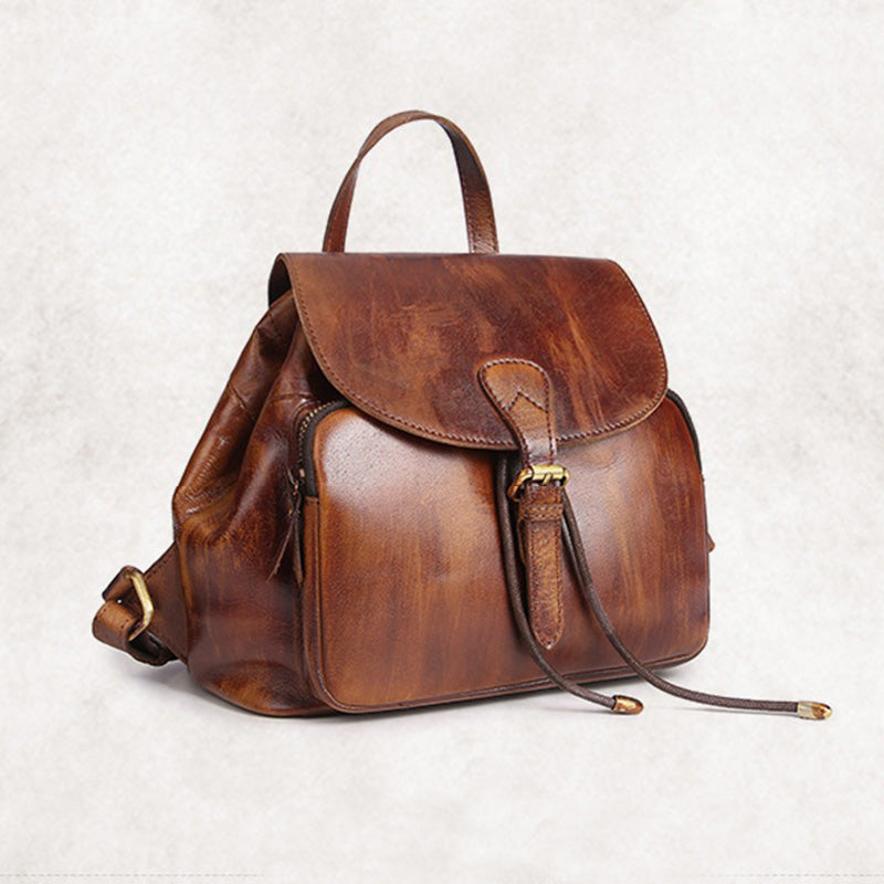 Womens Small Brown Leather Backpack Purse Funky Book Bag for Women – igemstonejewelry