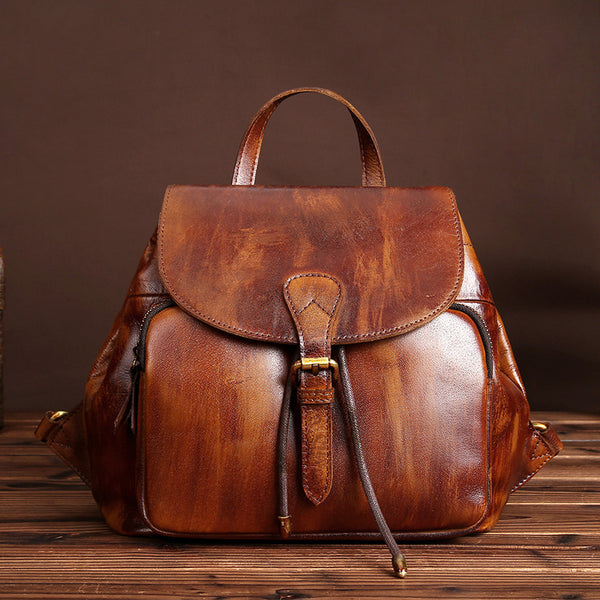 Womens Small Brown Leather Backpack Purse Funky Book Bag for Women – igemstonejewelry