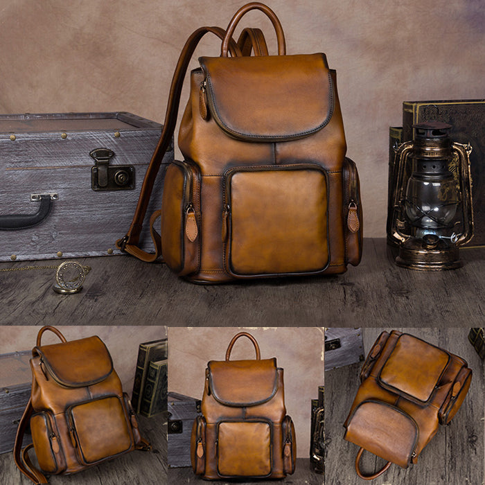 Vintage Womens Brown Leather Backpack Purse Designer Laptop Book Bag f ...