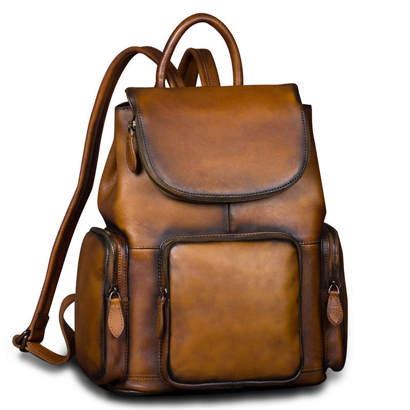 Vintage Womens Brown Leather Backpack Purse Designer Laptop Book Bag f – igemstonejewelry