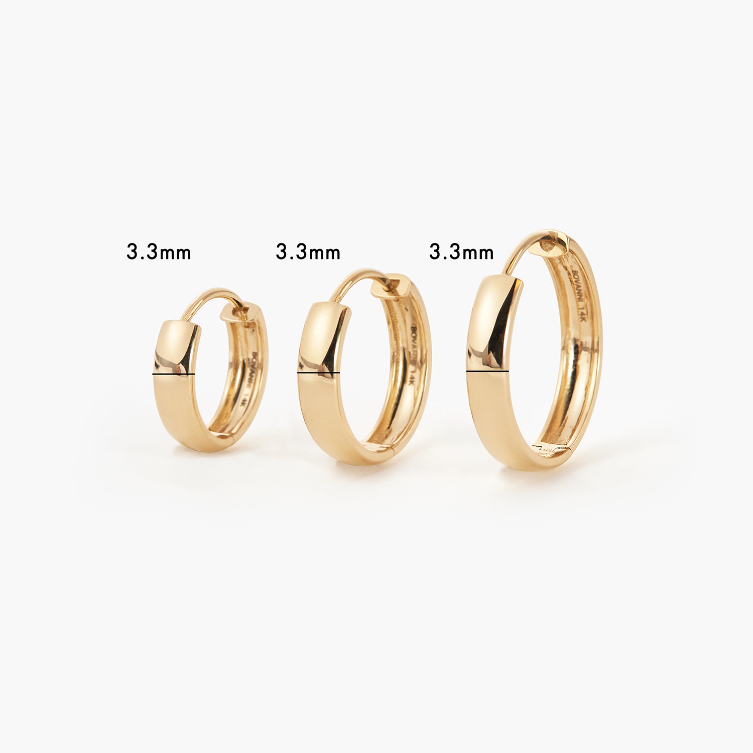 Dainty Round Edges Huggie Hoop Earrings Four Sizes, 11, 13, 15 and 18mm 