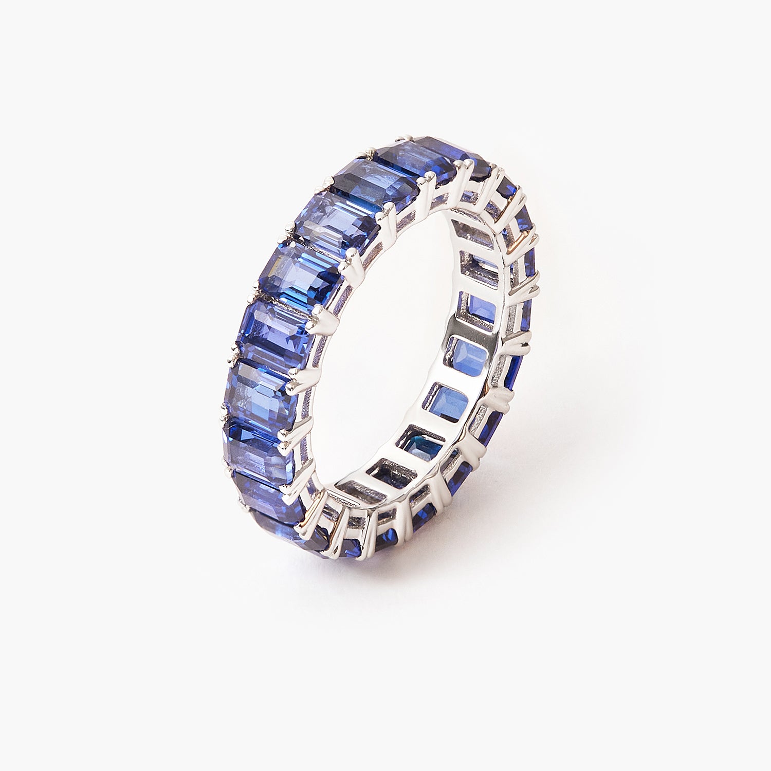 BOVANNI Blue Sapphire Emerald Wedding Ring Cut Fully Timeless