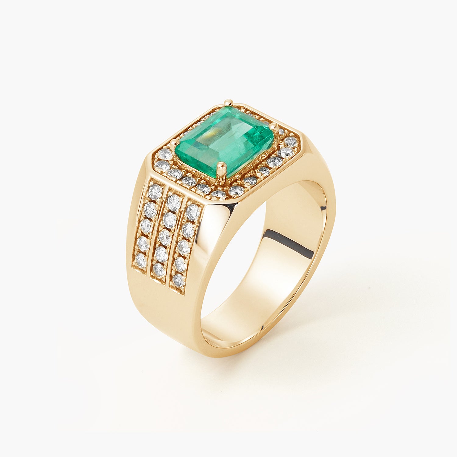 Emerald Men's Ring 10k Yellow Gold with Genuine Diamonds and Green Gem – J  F M