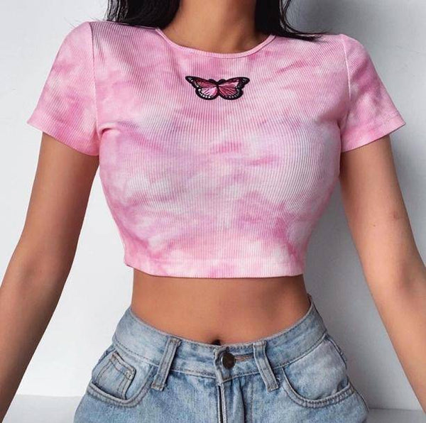 Pink Butterfly Top | Aesthetic Clothes Shop